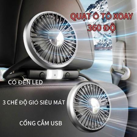  Quạt Đôi Gắn Ghế Ô Tô Xoay 360 – Làm Mát Nhanh 3 Cấp Gió Kết Nối USB Hoạt Động Êm Ái 
