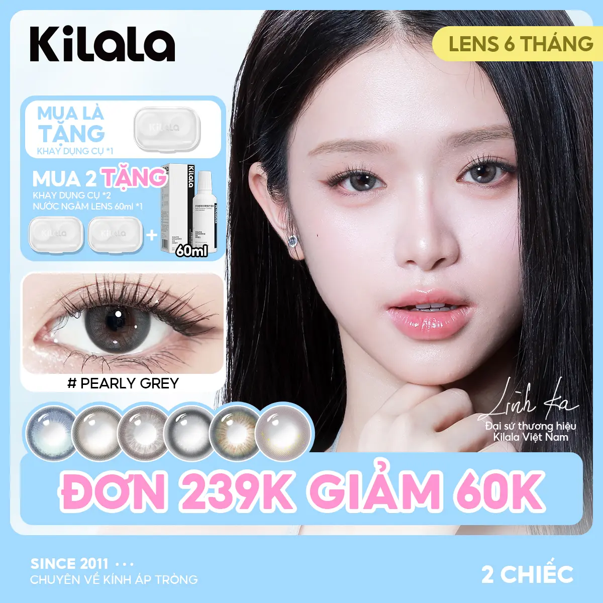 Kính áp tròng Kilala lens 6 tháng màu Nâu Xám Hồng Lam DIA 14.2mm độ cận 0-7 lens có giãn tròng vừa phải được Linh Ka yêu thích Nữ Women [Lens được Linh Ka lựa chọn Linh Ka]