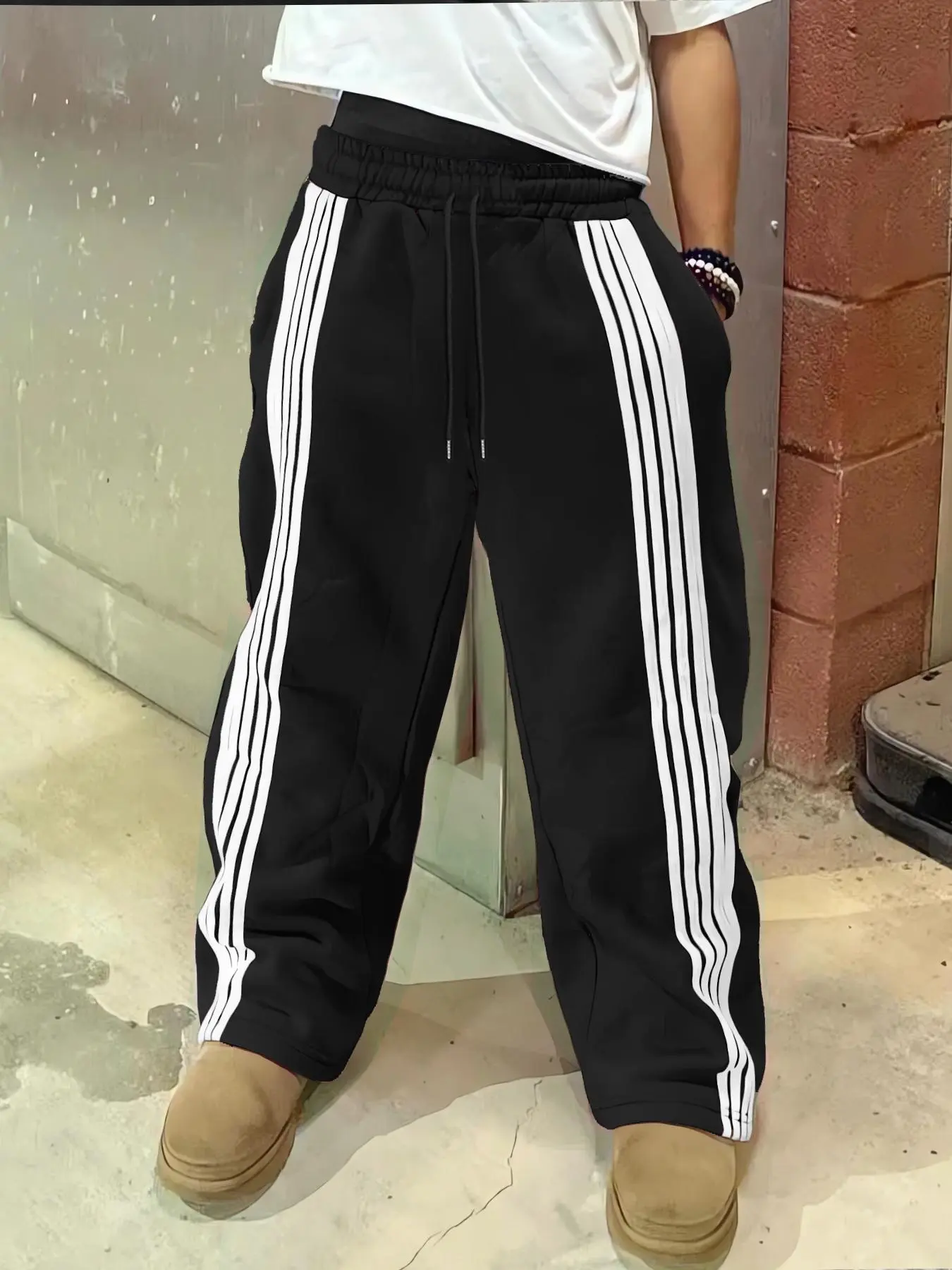 Men's Striped Print Drawstring Waist Sweatpants, Regular Fit Casual Street Comfy Pants for Fall & Winter, Men's Trousers for Daily Wear