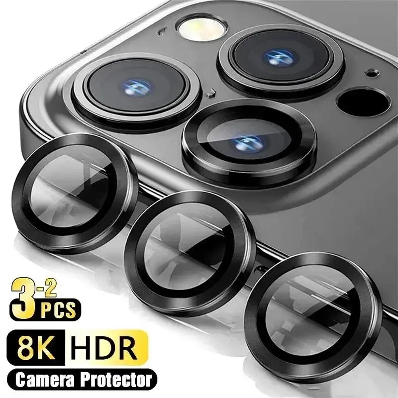 Phone Camera Lens Protector For iPhone 11 12 13 14 15 Pro Max 12 13 Mini Metal Ring Protector Glass Camera Lens Protector