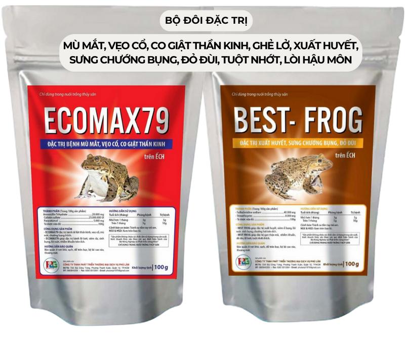 Bộ thuốc trị bệnh vẹo vổ, mù mắt, ghẻ lở, chướng hơi, xuất huyết, viêm ruột, tuột nhớt trên ếch cá 200g ECOMAX79.BEST FROG