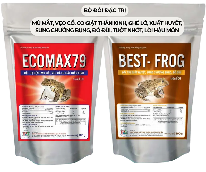 Bộ thuốc trị bệnh vẹo vổ, mù mắt, ghẻ lở, chướng hơi, xuất huyết, viêm ruột, tuột nhớt trên ếch cá 200g ECOMAX79.BEST FROG 0