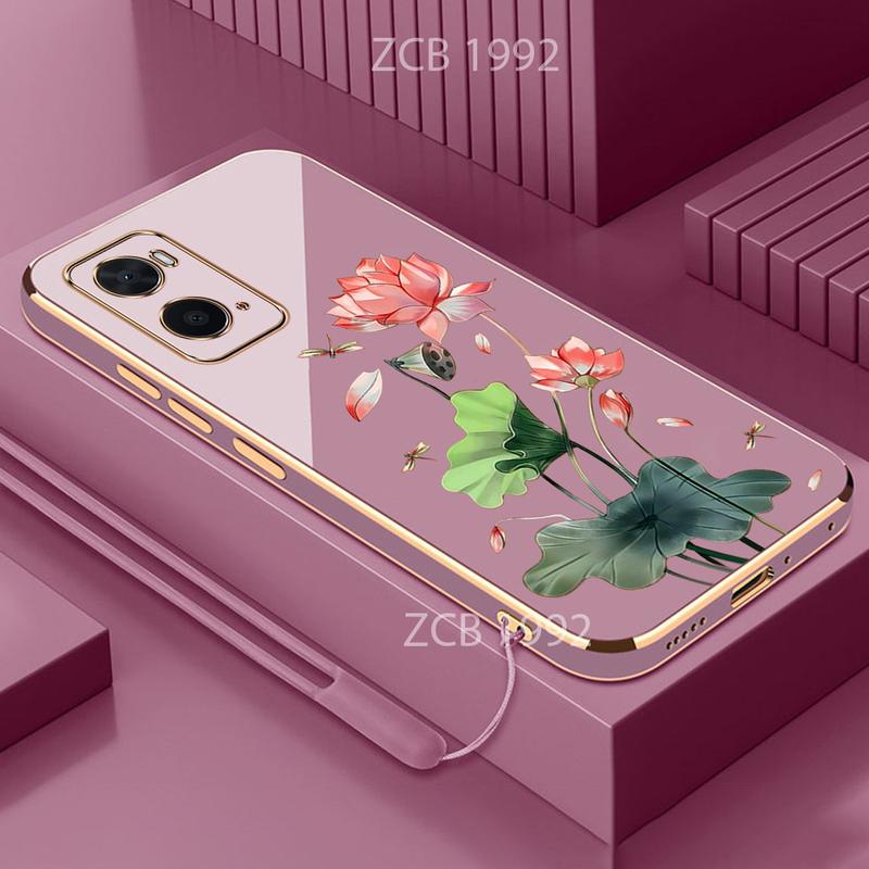 Ốp Điện Thoại OPPO A36 A76 A96 4G, Ốp Silicon TPU, Cạnh Thẳng, Mạ Điện, Họa Tiết Bồ Công Anh, Chống Sốc, Dây Đeo Tay, Ốp Mềm