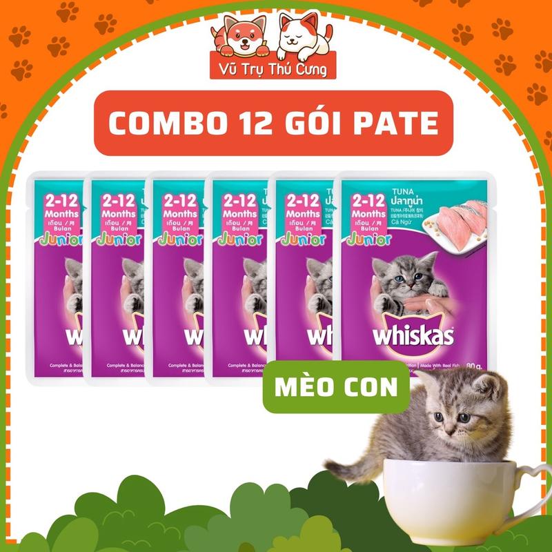Combo 12 gói Pate Whiskas cho Mèo con Vị Cá ngừ 80g