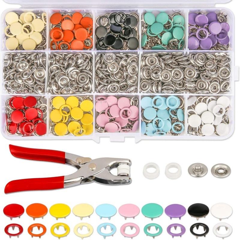 Bộ Kìm Bấm Khuy Cúc Áo. Dụng Cụ Bấm Khuy Đa Năng,Dụng cụ cài nút 100 cặp màu + 1 kìm sắt + hộp đựng