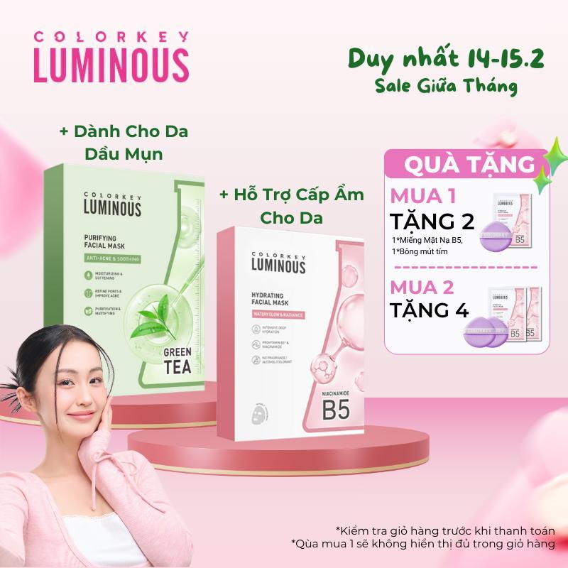 Mặt Nạ Giấy CLRKEY LUMINUS Vitamin B5 Hỗ Trợ Cấp Ẩm Làn Da/ Purifying Facial Mask Hỗ Trợ Giảm Dầu Và Mụn 10 miếng/hộp 0
