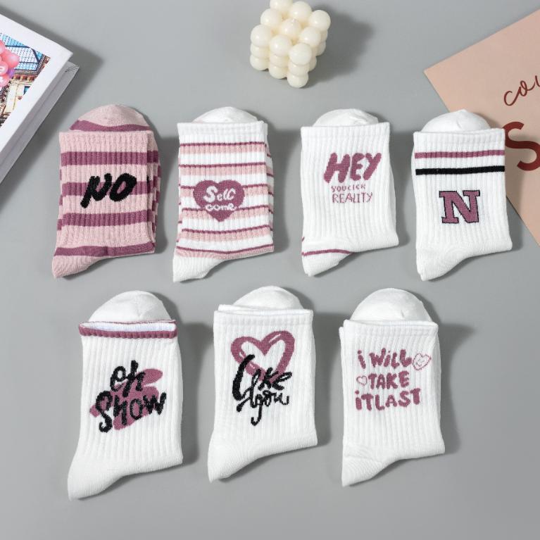 Pink Socks Mid-Calf Autumn and Winter Ins Tide Versatile Mori Cotton Online Celebrity College Style Cute Sport Long Socks 3