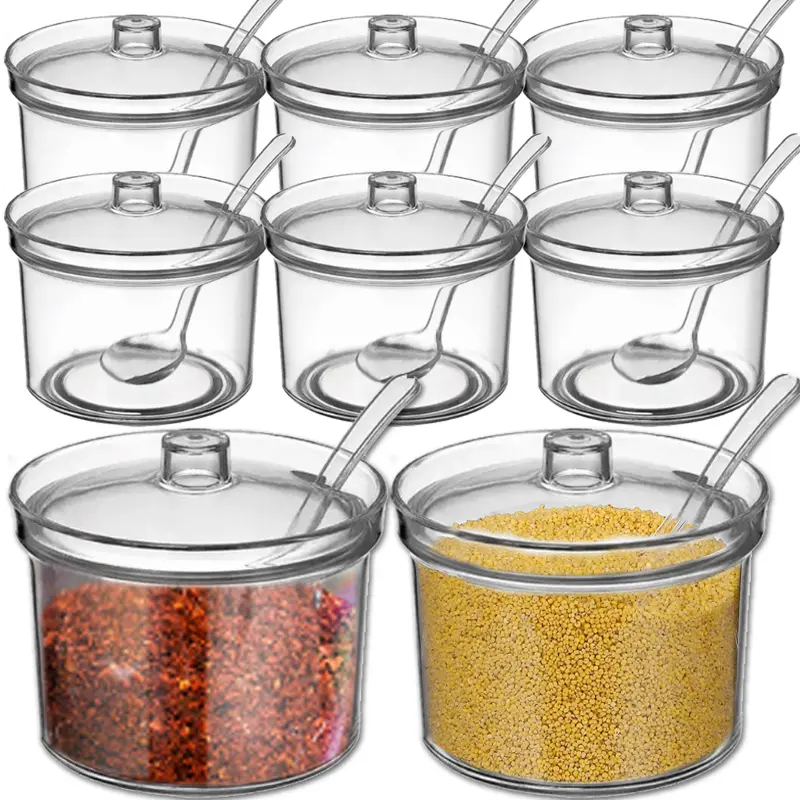 Transparent Acrylic Sugar Bowl with Spoon Anti-fall Seasoning Jar with Lid Multifunctional Kitchen Condiment Storage Container
