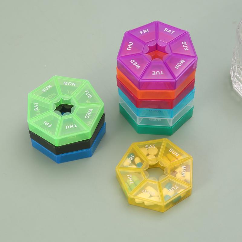 7-compartment Pill Box, 1 Count Random Color Lightweight Mini Portable Pill Container, One-week Pill Box for Travel, Spring Home Accessories, Travel Accessories 4