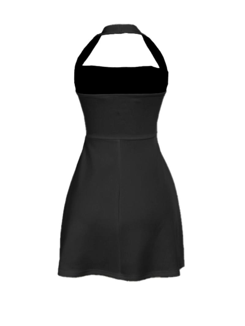 Product Introduction of Women's Plain Backless Halter Neck A Line Dress, Elegant Sleeveless Short Dress for Party Dating Wear, Ladies Clothes for Summer 6