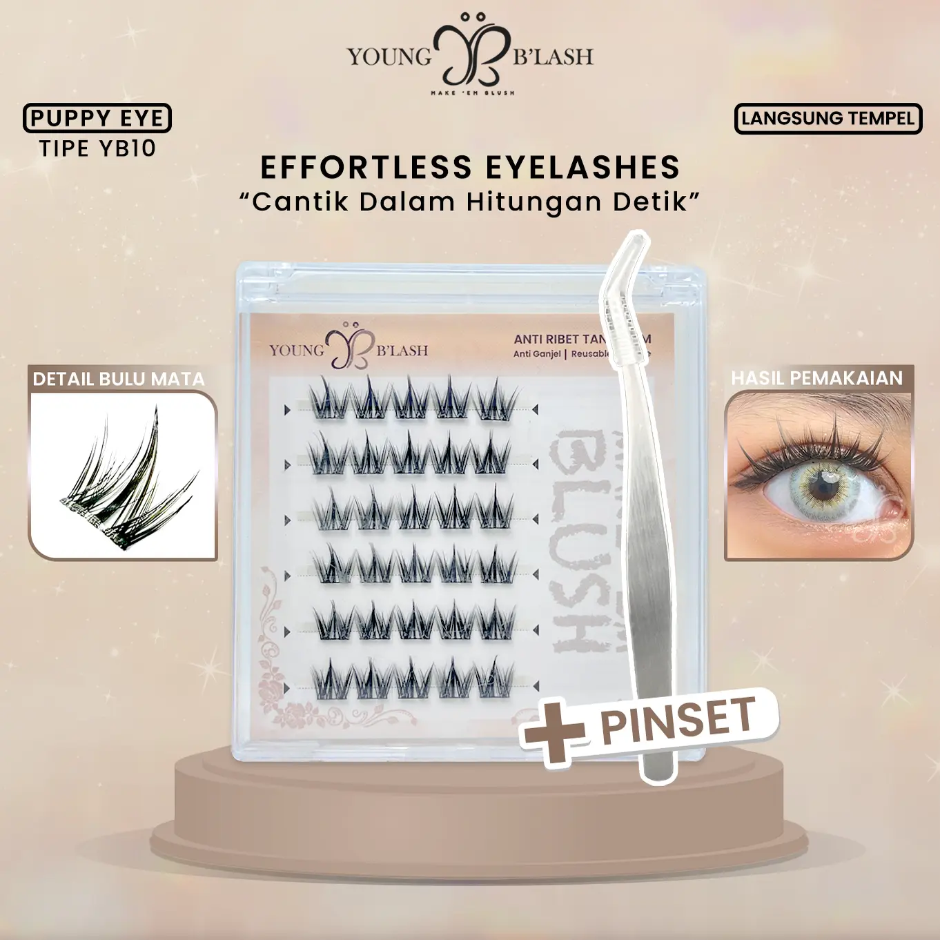 LANGSUNG TEMPEL | YB10 Puppy Eye youngblash Eyelash Extension TANPA LEM Bulu Mata Palsu PINSET Bulumata | Eye Makeup