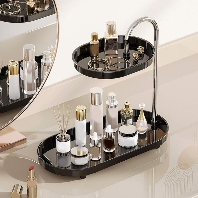 Product Introduction of Elegant Plastic 2 Layer Makeup Storage Rack Space Saving Large Capacity Jewelry Display Stand Moisture-proof Waterproof Vanity Trays Living Room 11