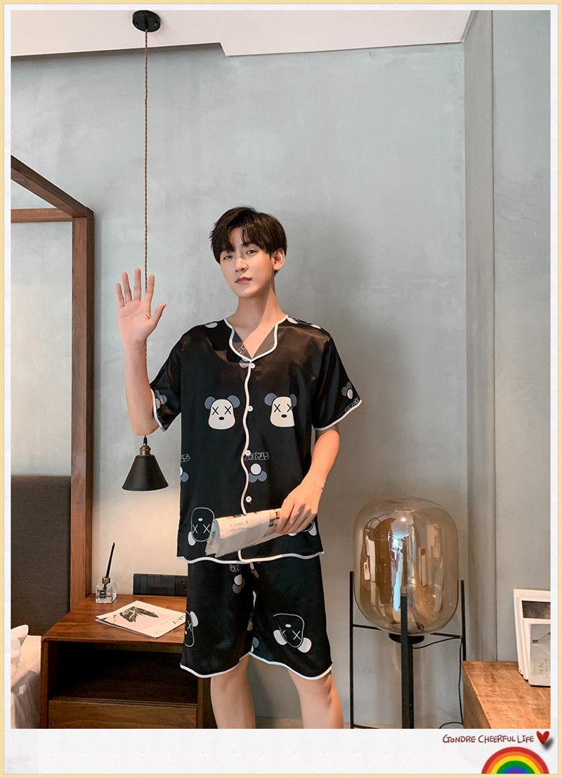 Product Introduction of Piyama Lelaki, Bahan Sutera Ais, Lengan Pendek, Seluar pendek, Nipis, Saiz Besar, Longgar, Sut Pakaian Rumah Musim Panas, Bahan Sutera Tiruan, 2024 15