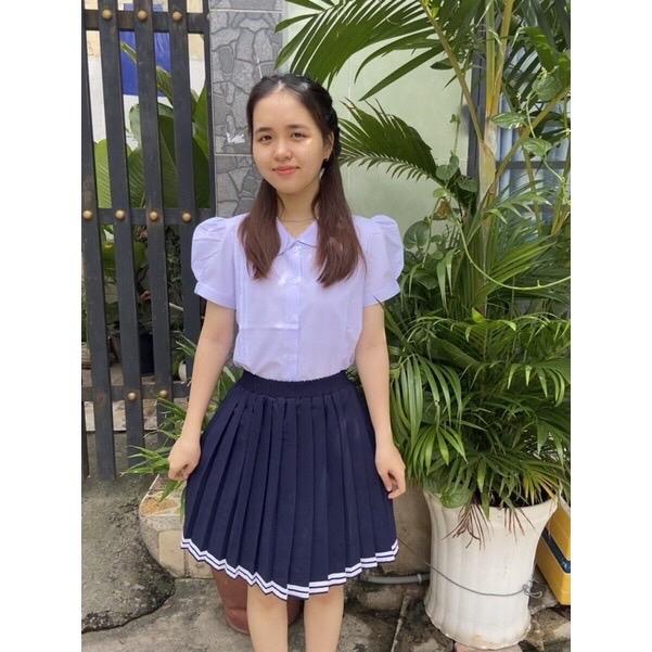 Áo sơ mi trắng nữ học sinh đồng phục học sinh bé gái cấp 1, cấp 2 , sơ mi cổ sen 2