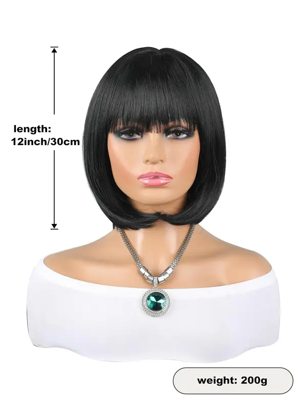 12 Inch Short Straight Bob Wig, Fashion Gorgeous Fluffy Wigs for Women, Synthetic Full Machine Wigs for Party, Daily Use 1