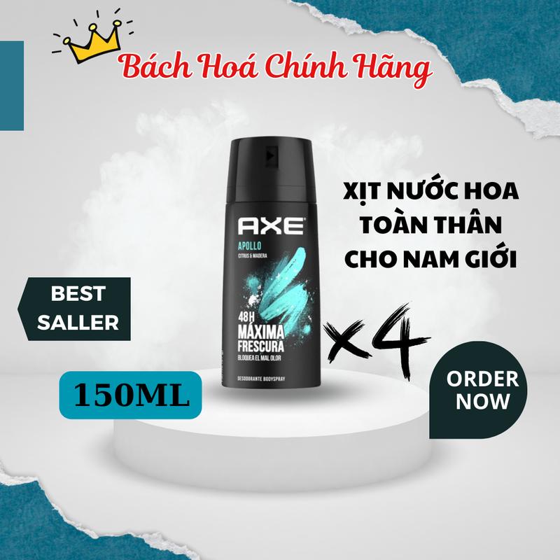 [Combo Tiết Kiệm] 4 Chai Xịt Khử Mùi AXE APOLLO 150ml Lưu Hương Nước Hoa