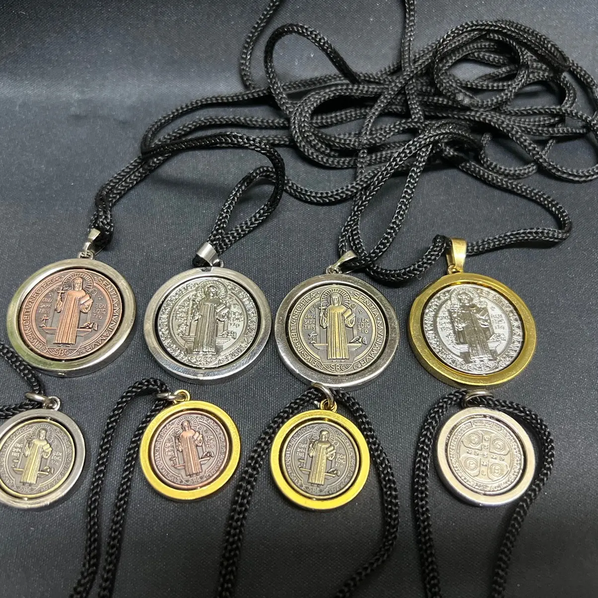 BENEDICTINE Medal Rotating Necklace - Religious accessory