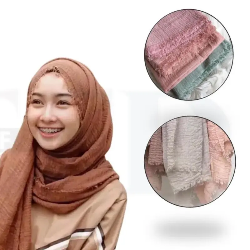 Hijab Pashmina Jilbab Crinkle Pashmina Jilbab Renda Bahan Katun Muslim Kerudung Instan Diamond Crepe 0