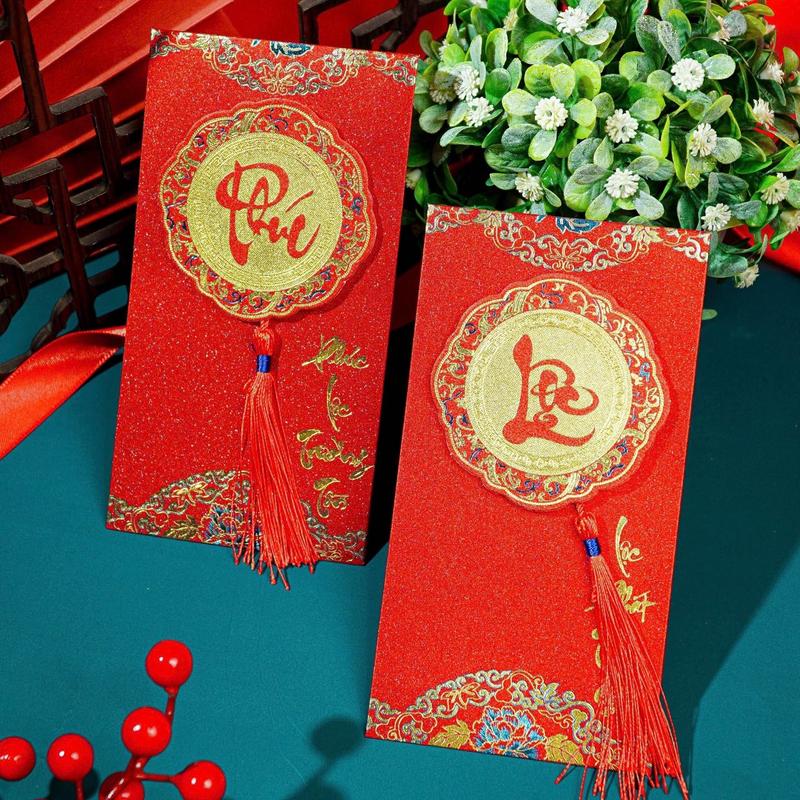 Product Introduction of [ 1 phong bao lì xì tết ] BAO LÌ XÌ ÁNH NHŨ KIM TUYẾN, câu chúc cát tường, mẫu mã sang trọng 36