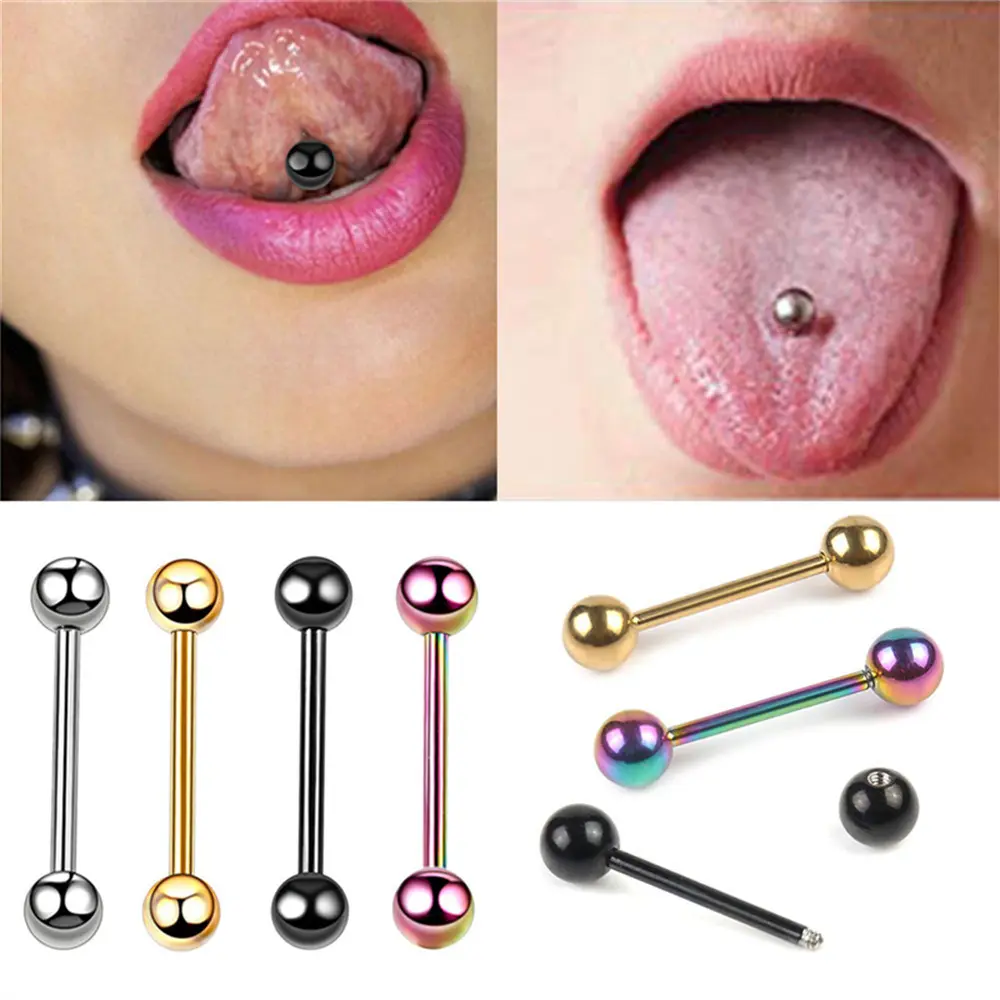 Trend Stainless Steel Straight Ball Milk Ring Tongue Stud European and American Human Piercing Jewelry Ear Bridge Nail