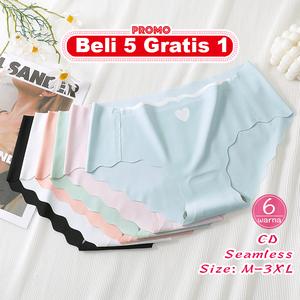 Set Seluar Dalam Lancar CD Sutera Ais, Kualiti Premium, 6PCs, Untuk Wanita, Saiz Dewasa, Separuh Pasang, Cetakan Pinggang Cinta, Gaya 1005, Termasuk 6 Keping