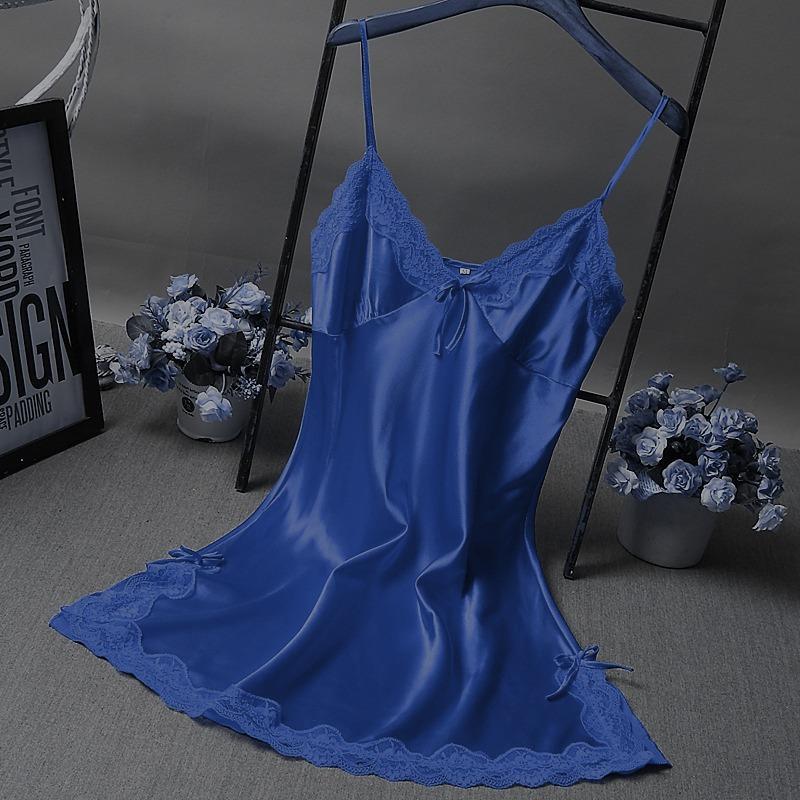 MN Dress Wanita Malam Baju Tidur Wanita Bahan Polyester Polos Santai Gaun Malam Solid Warna Free size  1032 2
