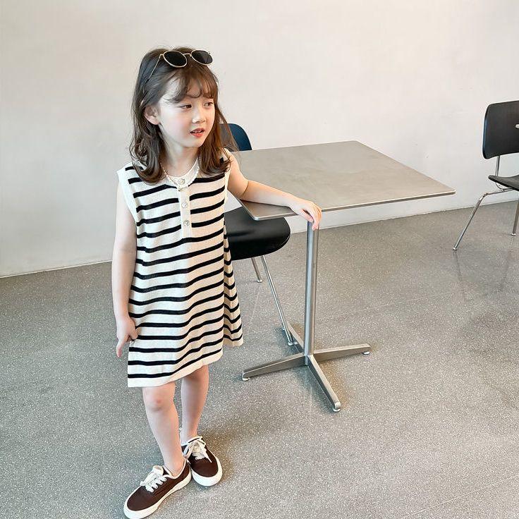 100% Cotton Children's Baby Girl Children 2024 Summer New Korean Style Stitching Tie-Dyed Mid-Length Polo Dress 0
