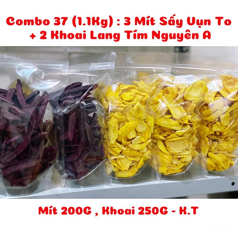 Combo 37 (1.1Kg) : 3 Mít Sấy Vụn To + 2 Khoai Lang Tím Sấy Nguyên A - Thơm giòn vị ít ngọt được đóng gói bằng túi zipper