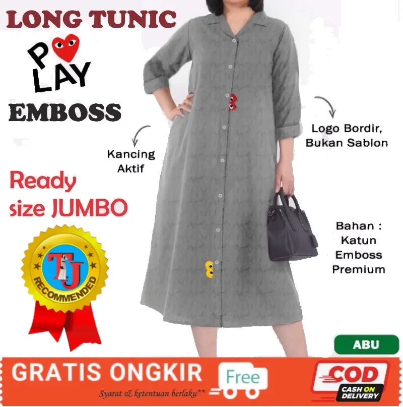 LONG TUNIK PLAY JUMBO, Pakaian Atasan Wanita Big Size Jumbo/Baju Tunik Gamis Terbaru dan Termurah