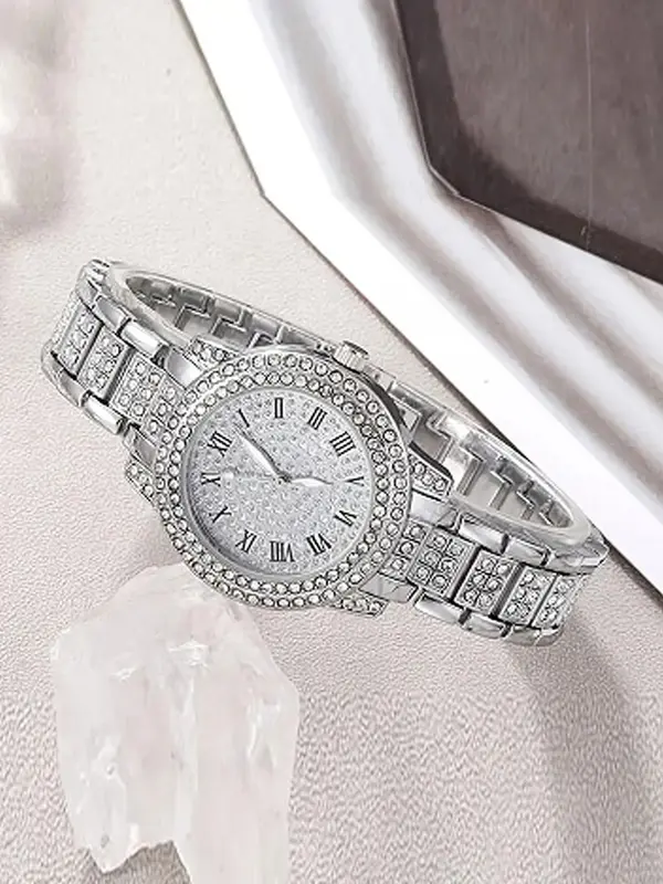 Women's Elegant Fashion Rhinestone Decorated Quartz Watch & Bracelet Set, Fashion Watch Set for Party, Daily Decor, Trendy All-match & Exquisite Watch Set for Gift 2