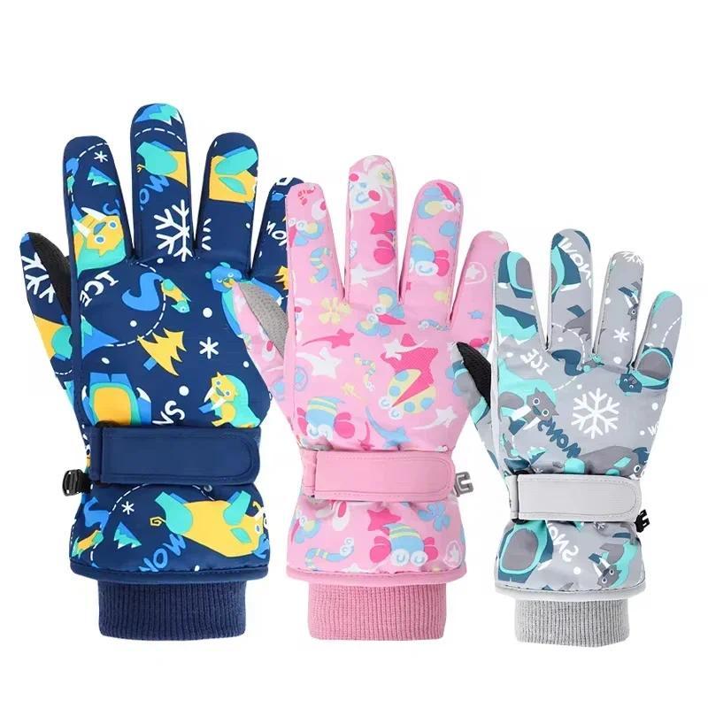 Outdoor Children's Skiing Gloves Winter Warm Windproof Glovess Cartoon and Velvet Waterproof Riding Gloves Guantes Para El Frio 0