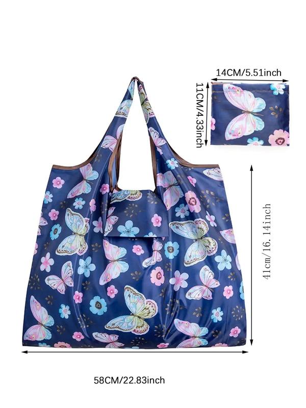Colorblock Butterfly Print Foldable Shopping Bag, Casual Large Capacity Folding Travel Bag, Fashionable Reusable Bag for Women & Men 1