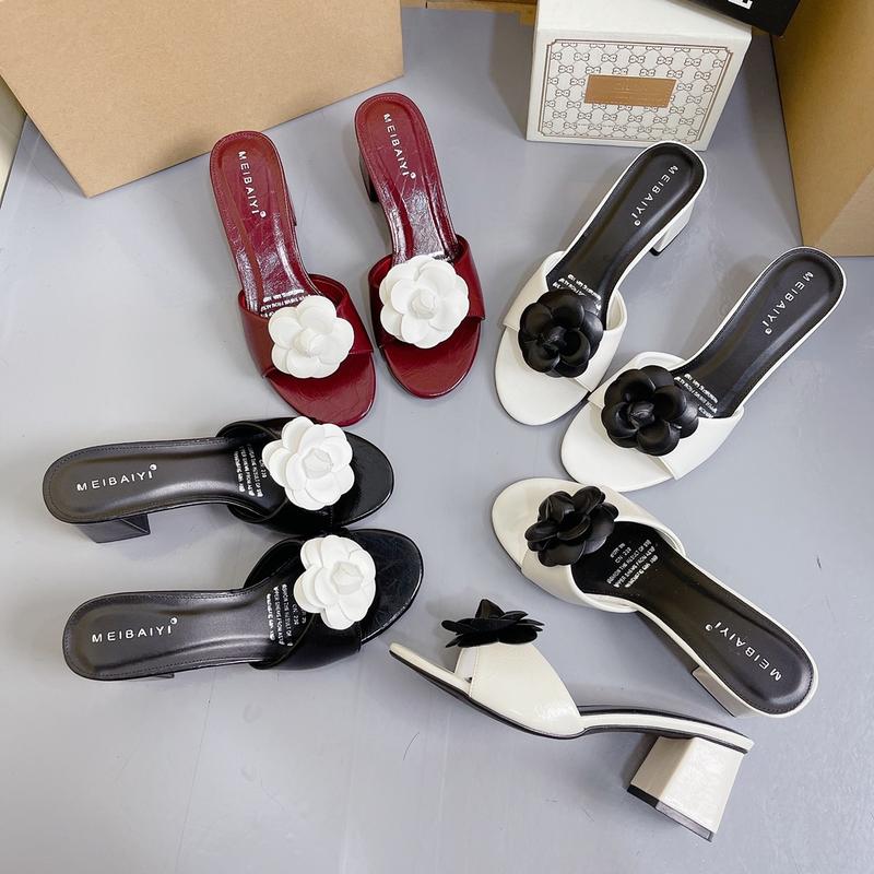 Liilyconer- dép 1cm và 5cm  quai bản mút phối hoa trà trắng đơn giản nhẹ nhàng nữ tính Sandal Nhung GiàY DéP