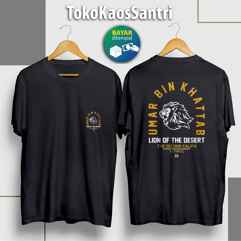 kaos distro santri Umar bin Khattab The Second Caliph Katun Santai dakwah muslim islami fashion terbaru viral tshirt cotton combed polos kata-kata Hitam Navy Custom Nyaman 0