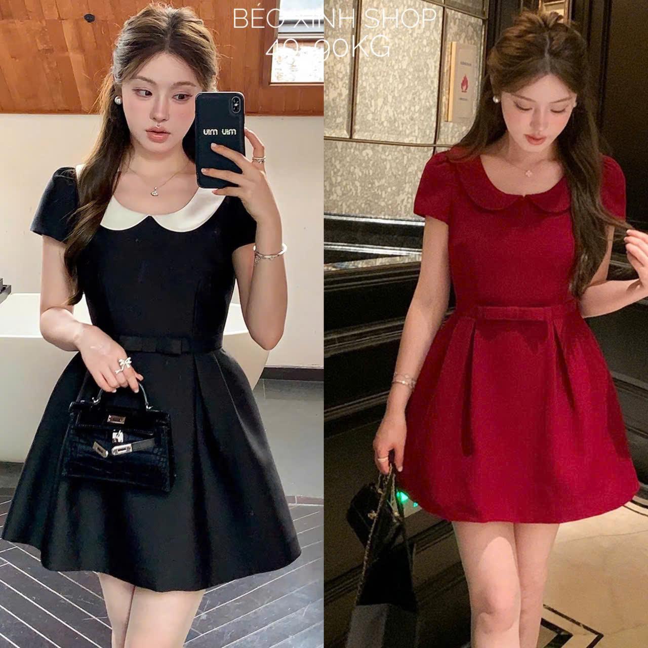 Váy Dự Tiệc Nữ Thiết Kế Tay Ngắn Phối Nơ Tiểu Thư (Vải Tap Ta) Cao Cấp Thanh Lịch Bigsize 40–90kg Béo Xinh Shop - A.1643