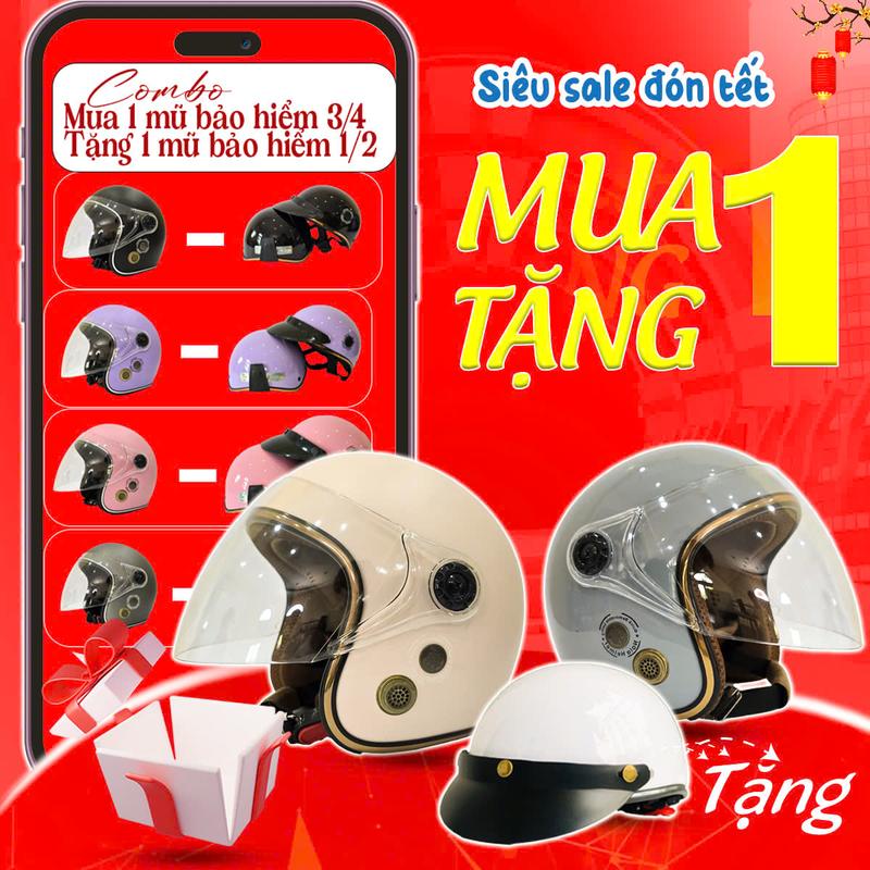 [MUA 1 TẶNG thêm 1 nón nữa đầu] Mũ bảo hiểm 3/4 kính dài FULL 16 màu tặng nón nữa đầu 1/2 cao cấp