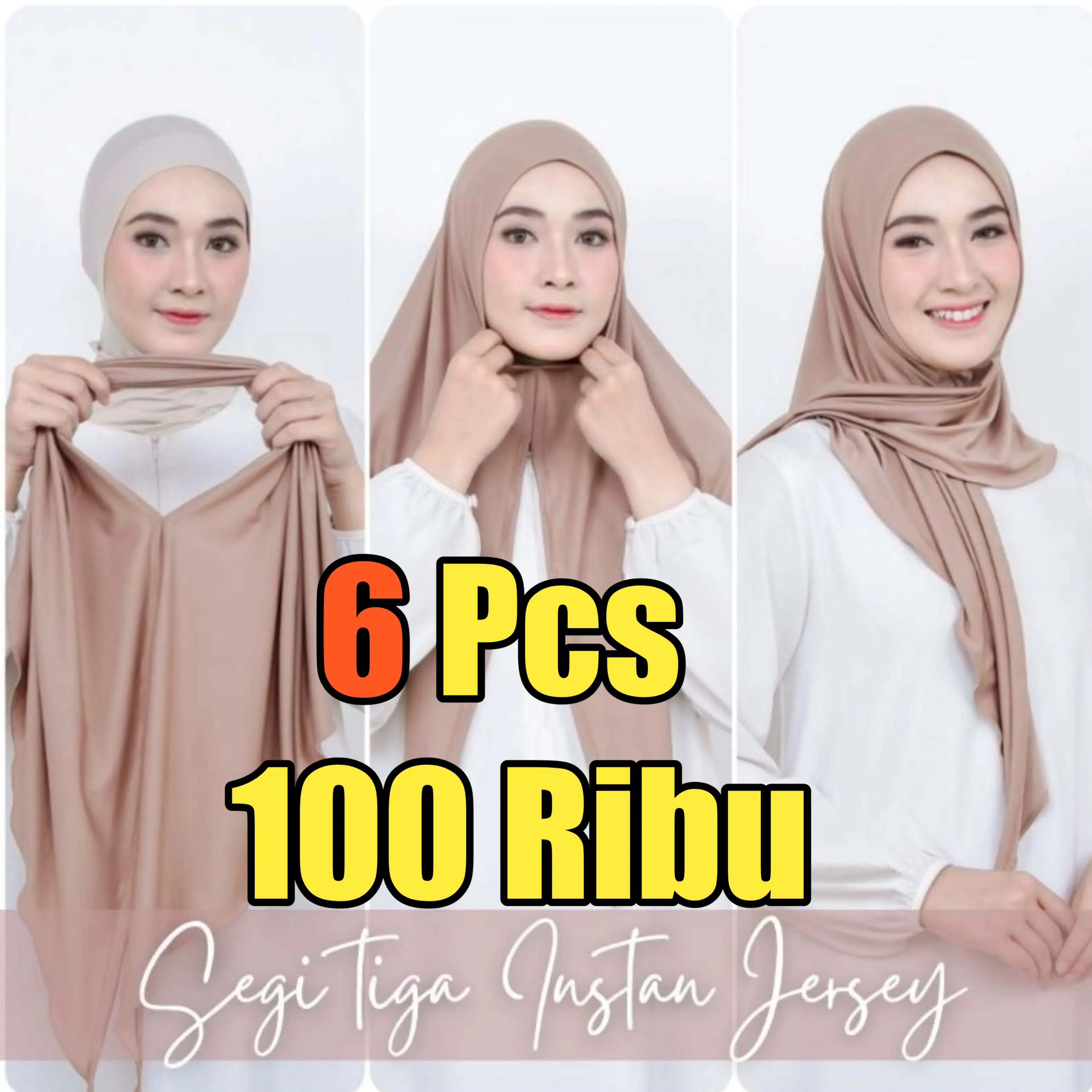 HIJAB SEGITIGA INSTAN JERSEY 100 RB DAPAT 6 PCS