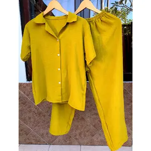 Setelan Celana Dan Baju Airflow Motif Polos Banyak Pilihan Warna Cantik Harga Promo Bisa Cod Lengan Pendek Lengan panjang Polos Bunga Setrip Polka Dot Bisa Dicuci Dengan Mesin Kulot Atasan Wanita Pita Crinkle Kancing Top