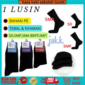Grosir 1 Lusin 12 Pasang Kaos Kaki Sekolah Hitam Polos Sd Smp Sma Kaus Kaki Tumit Bahan PE Tebal Jaya Abadi Kaos Kaki Pria Panjang