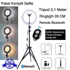 Paket Komplit Selfie Tripod 2,1 Meter Ringligth 26CM Bluetooth Live Vlog Sepuasnya