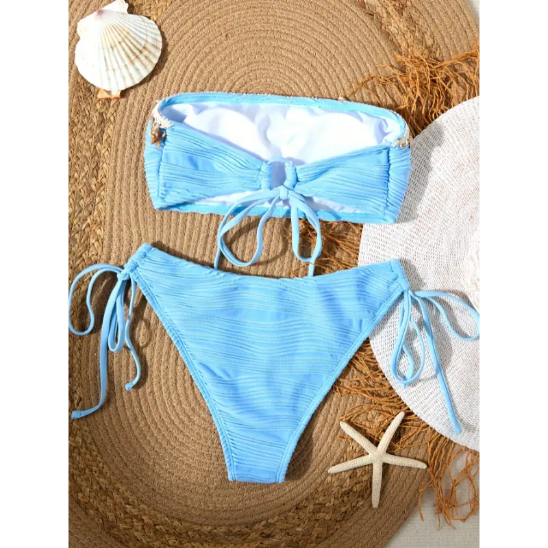 Women's fashionable sea wave fabric starfish shell accessories sexy bikini two-piece swimsuit 7