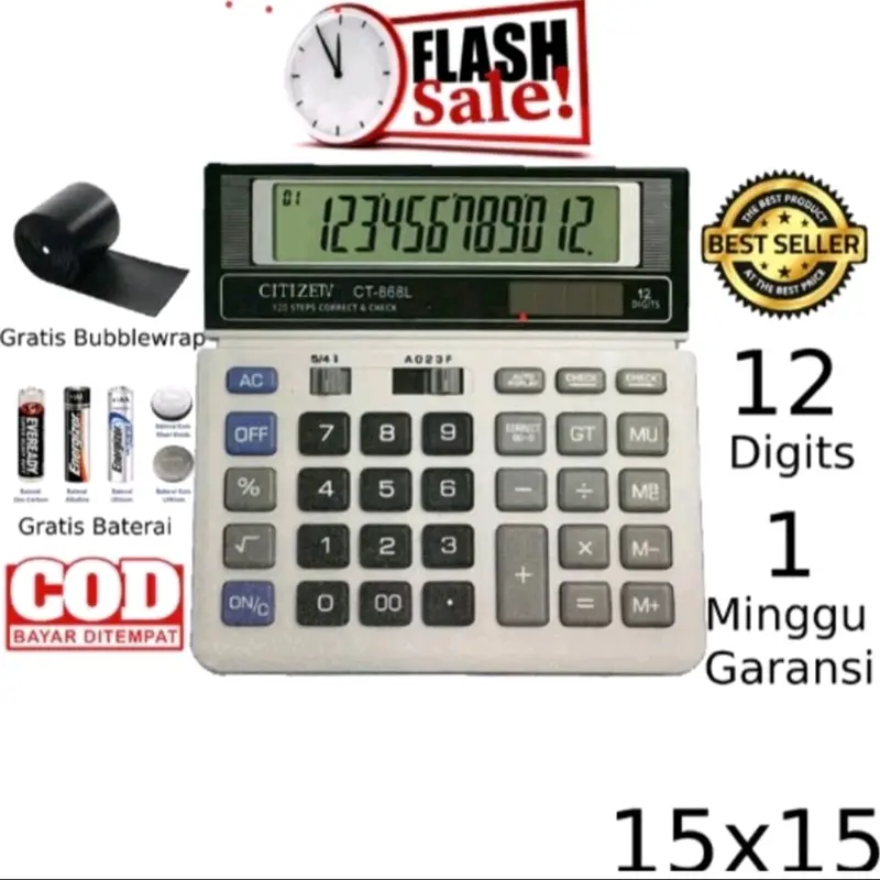 Kalkulator 12digit CT-868L / 2energy power/112steps (Kalkulator bisnis/Dagang/Wiraswasta) 2