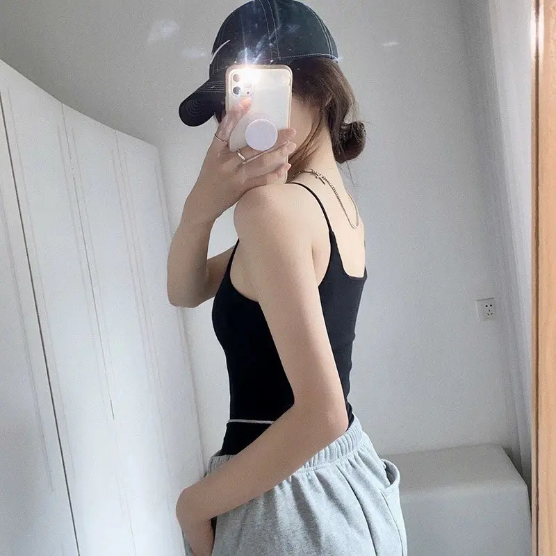 🎉FREE SHIP🎉Áo 2 Dây  Len Thun, Áo Len CÓ MÚT ĐỆM quai Nhỏ 4 Màu Cài Khuy Ngực Ôm Body Dáng Croptop Quyến Rũ Bl36 (có bigsize) 1