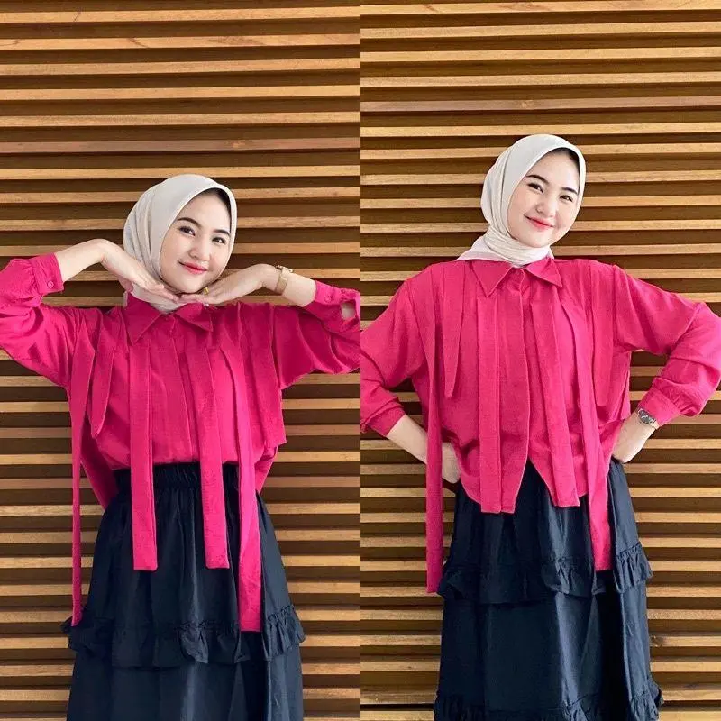 Cou - BINA SHIRT / ATASAN WANITA TERBARU KEKINIAN - NN Fit Kancing Kantong Karet 0