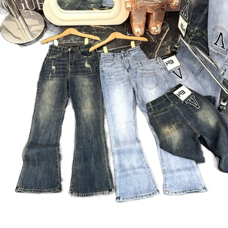 Quần jean loe Dài thiêu lai min Lưng cao hàng giãn 238,239 - Cao cấp SIZE S,M,L - Nữ, Women - Pants