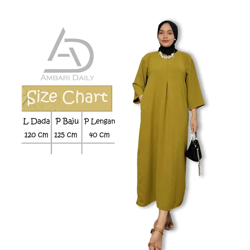 DASTER GAMIS WANITA TANGAN 3/4 Dress Crinkle Polos Muslim Airflow 3