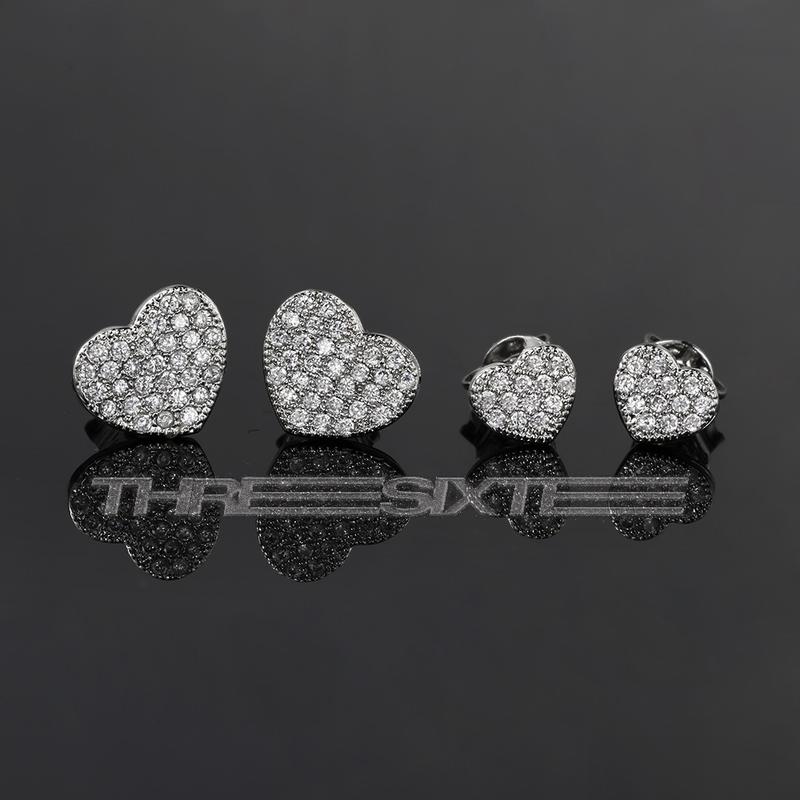Product Introduction of Y2K ThreeSixtee Heart Iced Bling Stud Earrings 6MM to 9MM For Men / Women Stone Hypo-Allergenic 0