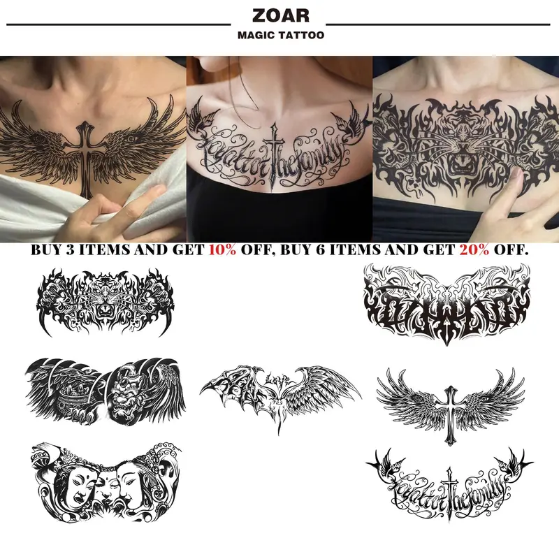 ZOAR Y45Stiker Tato Temporary Semi Permanen 【tampilan payudara besar】Tahan lama Tattoo menempel dekorasi seni untuk pria dan wanita 0