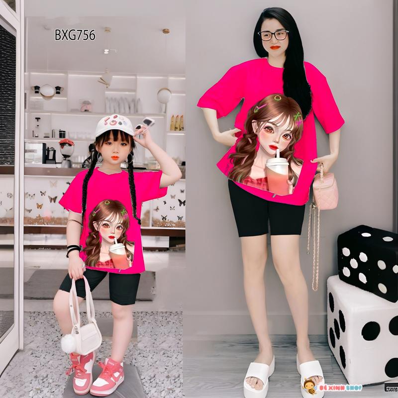 [MẸ BÉ] Bộ thun Quần ngố Áo In 3D Dễ Thương Cho Bé Gái BXG755