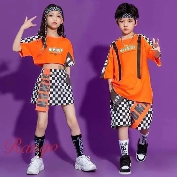 Sét cặp áo cam kẻ caro cho bé
